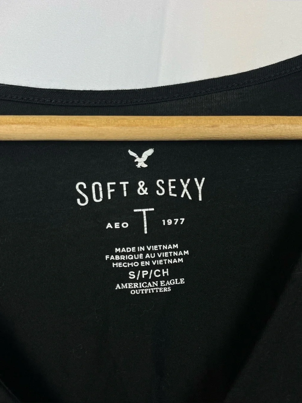 American Eagle Soft & Sexy Ruffle Bell Sleeve Surplice Top in Black Size S‎